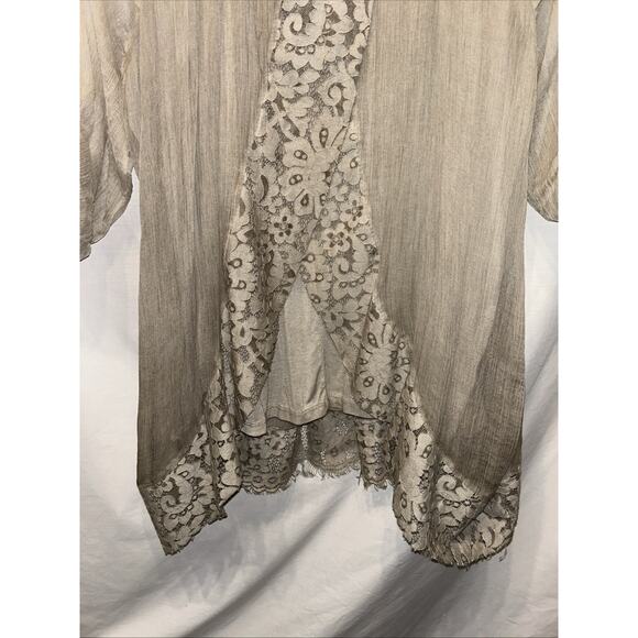 AMANTI Silk Chiffon Taupe blouse Women’s Small Lace Italy Lagenlook Quiet Luxury - Picture 14 of 15